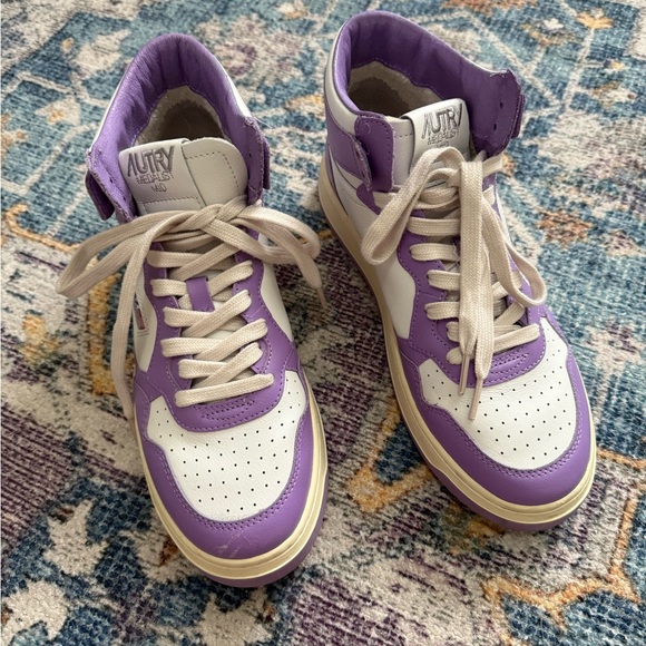 Autry Purple and White High-Top Sneakers - Picture 1 of 6